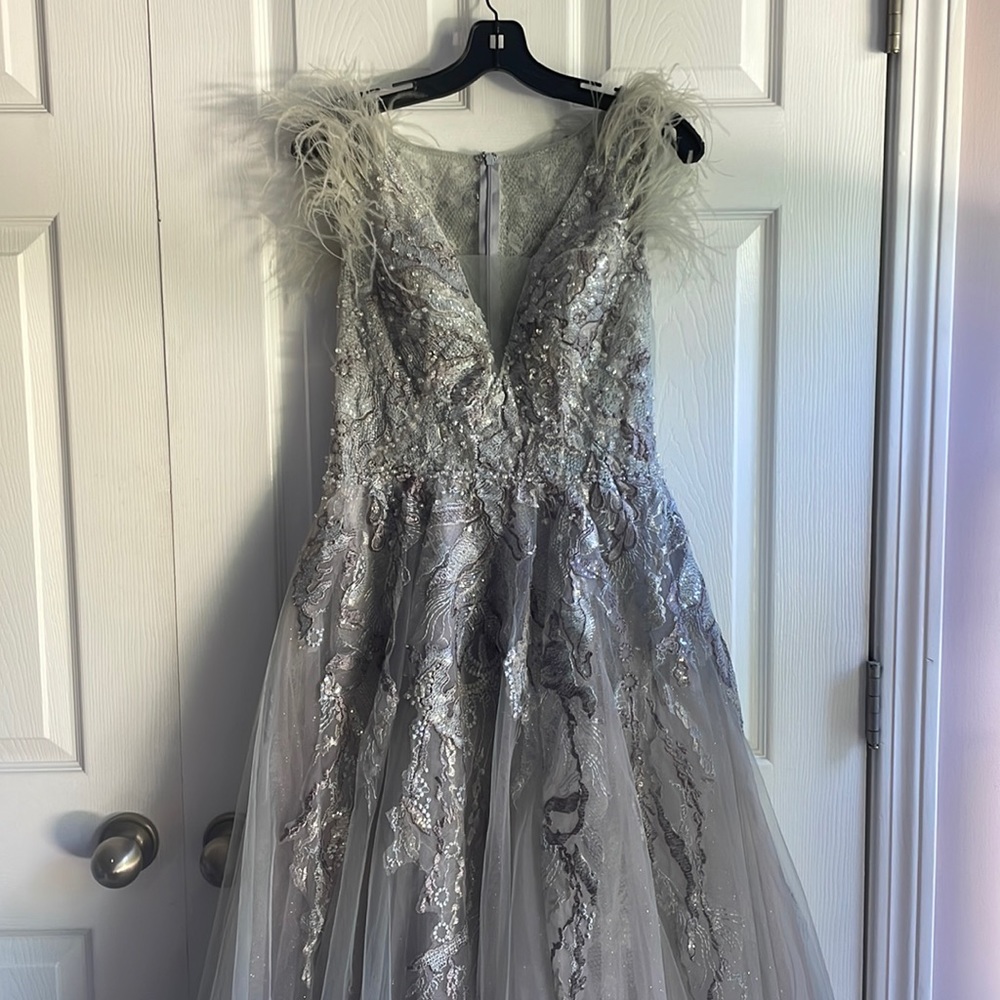Mac duggal Embellished Feathered Sleeveless A Line Gown